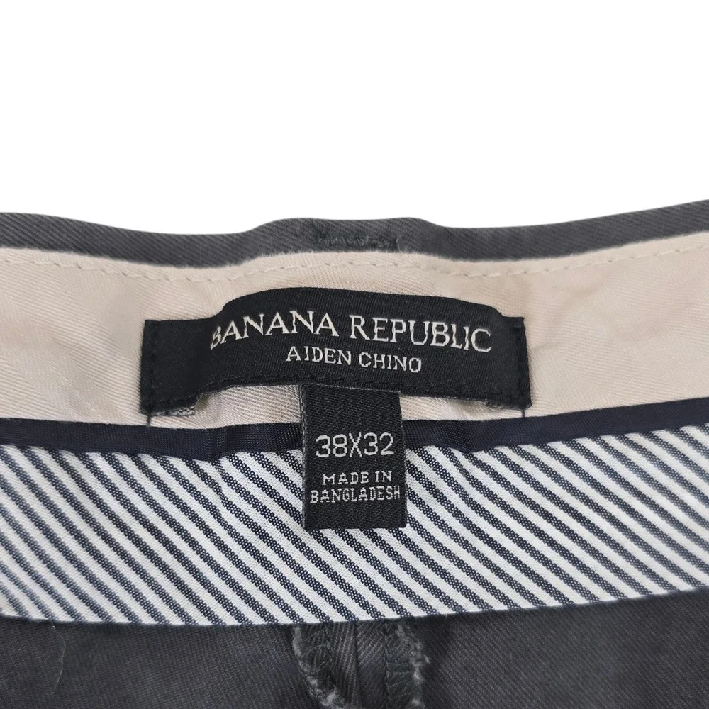 Banana Republic Aiden Chino Pants Men 38x32 Grey Flat Front Slim‎ Fit Cotton